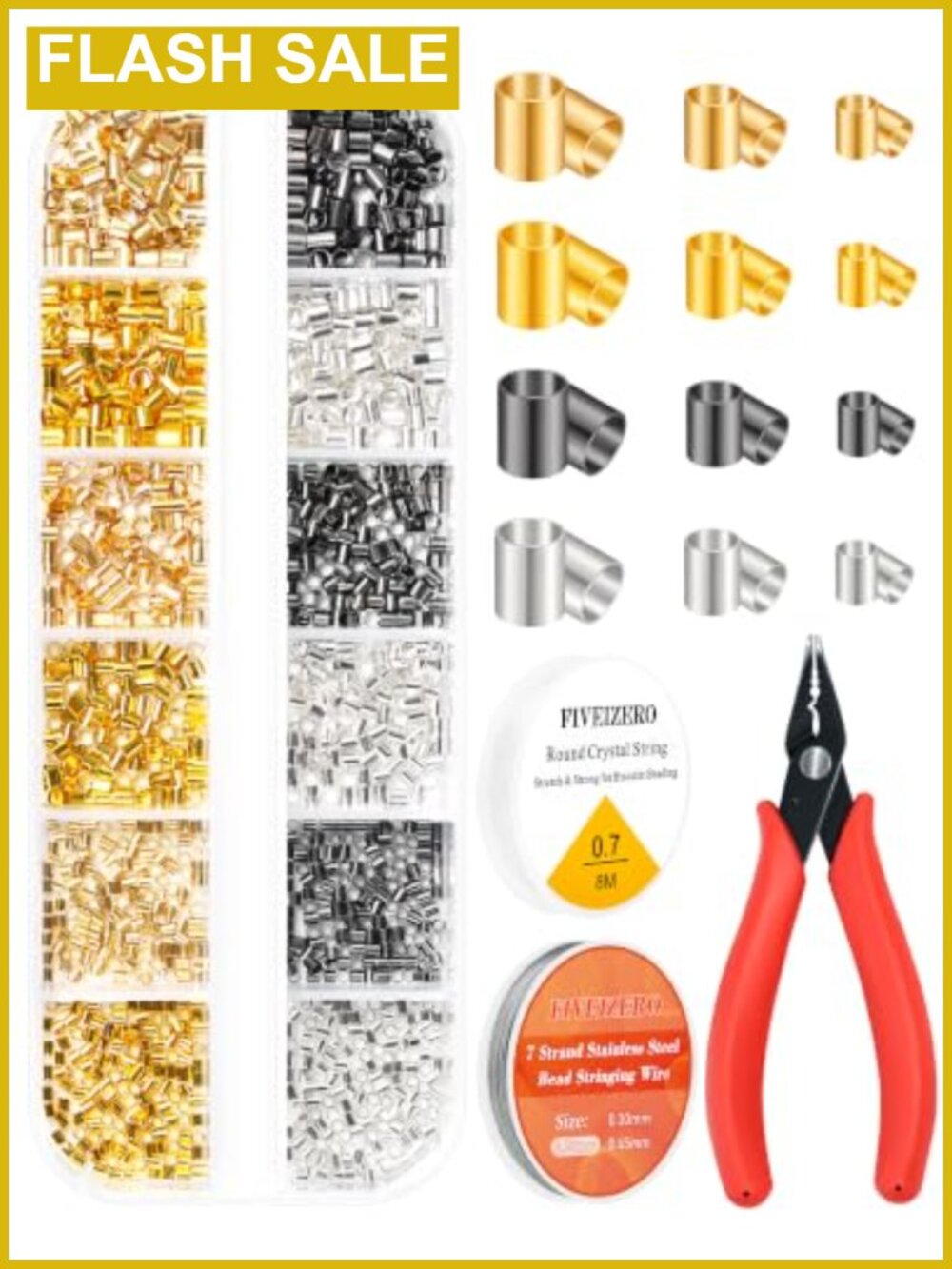 1200pc Crimp Beads Jewelry Making Kit with Crimping Pliers, Beading Wire &